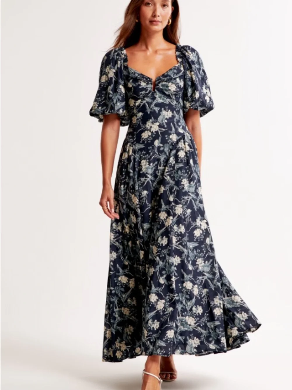 Abercrombie & Fitch Navy Floral Puff-Sleeve Maxi Dress NWT